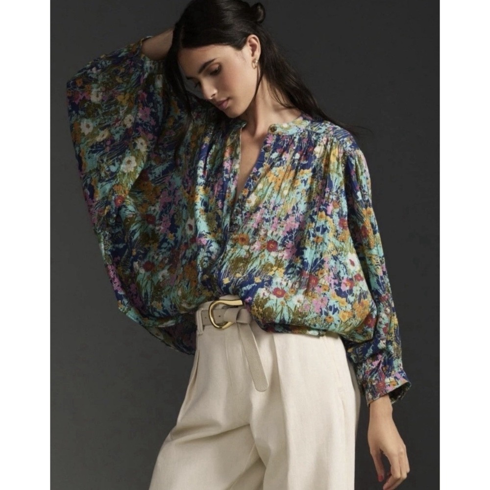 Pilcro Anthropologie Sidney Batwing Blouse Sz S Fairy Boho Oversized Sheer